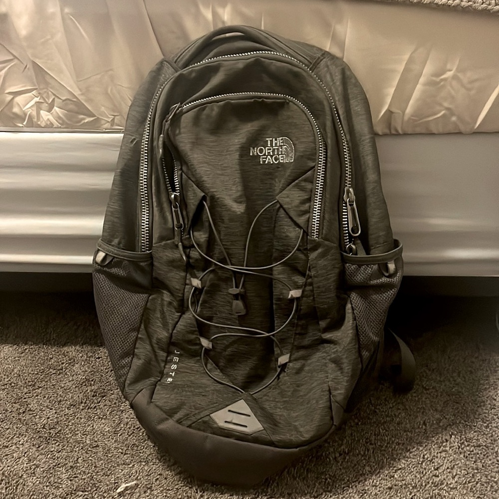 The North Face Grey Backpack with Bungee Cord